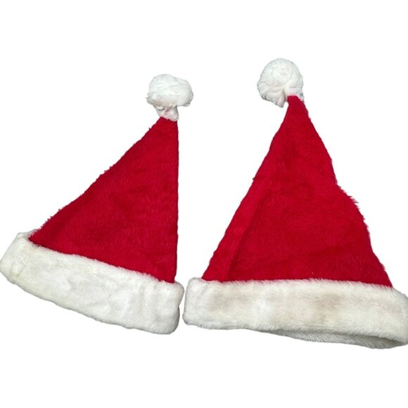 set of 2 Santa Clause Hat Christmas red white one size adult soft READ - Picture 1 of 6